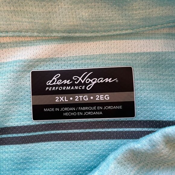 Ben Hogan Performance Men's 3-Button Striped Golf Polo Shirt Sz XXL in Turquoise - Picture 11 of 13